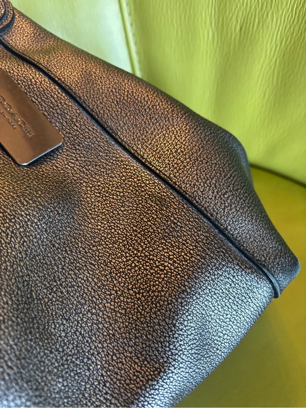 Coach Edie 31 Metallic Gunmetal Pebble Leather Shoulder Bag Hobo Tote